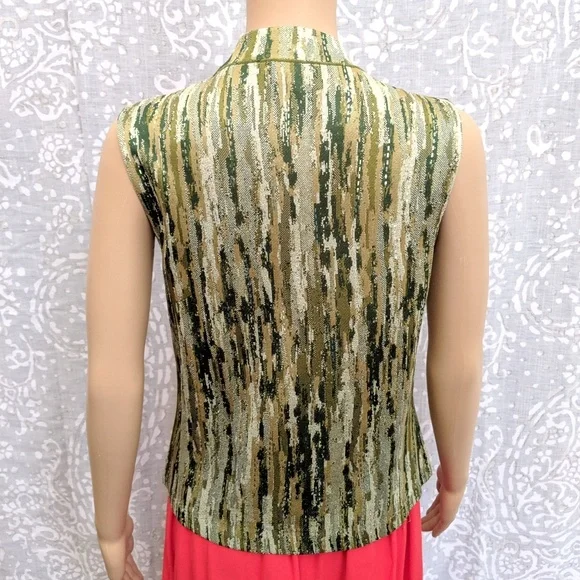 ST. JOHN | Green Mock Neck Collar Blouse - Picture 6 of 7